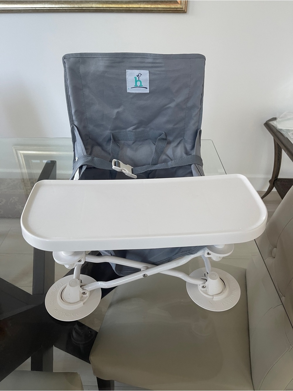 Neutral Gray Suction Travel High Chair by Hiccapop